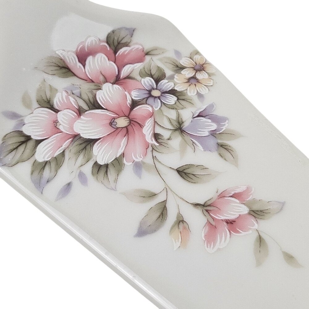 Andrea By Sadek Cake Pie Dessert Server Porcelain Pink Floral Japan Vintage - Picture 2 of 8